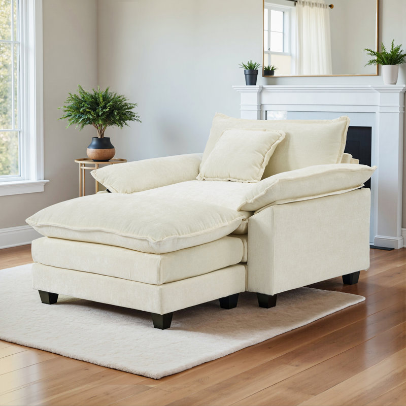 Chenille Oversized Chair With Ottoman - 41" W Comfy Accent Chair, Single Sofa Chair, Large Upholster