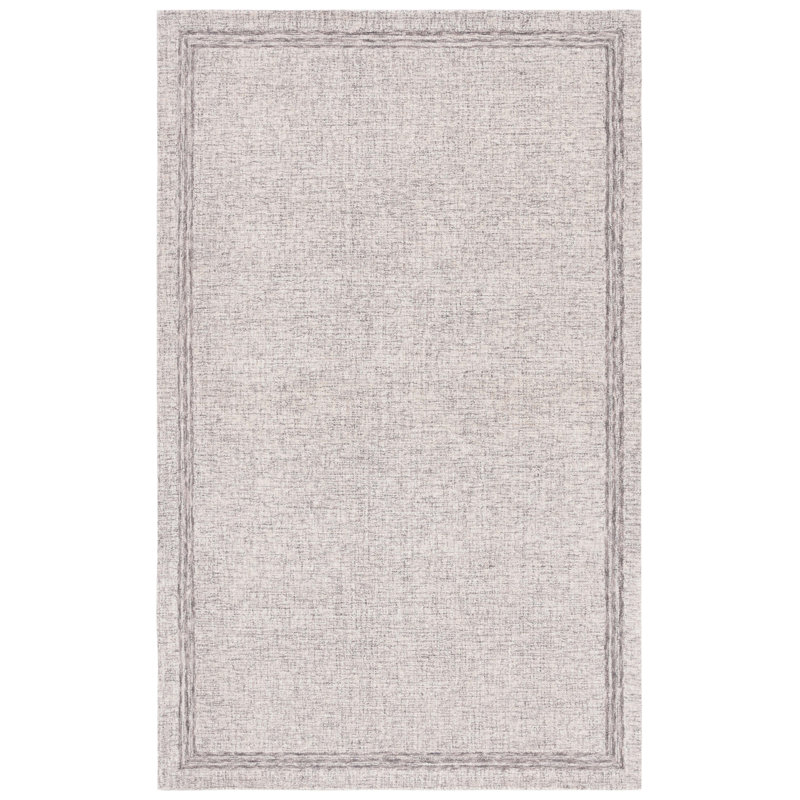 Skrolan Ebony Hand Tufted Wool Cotton Rug in Gray/Beige, Rectangle 6' x 9'