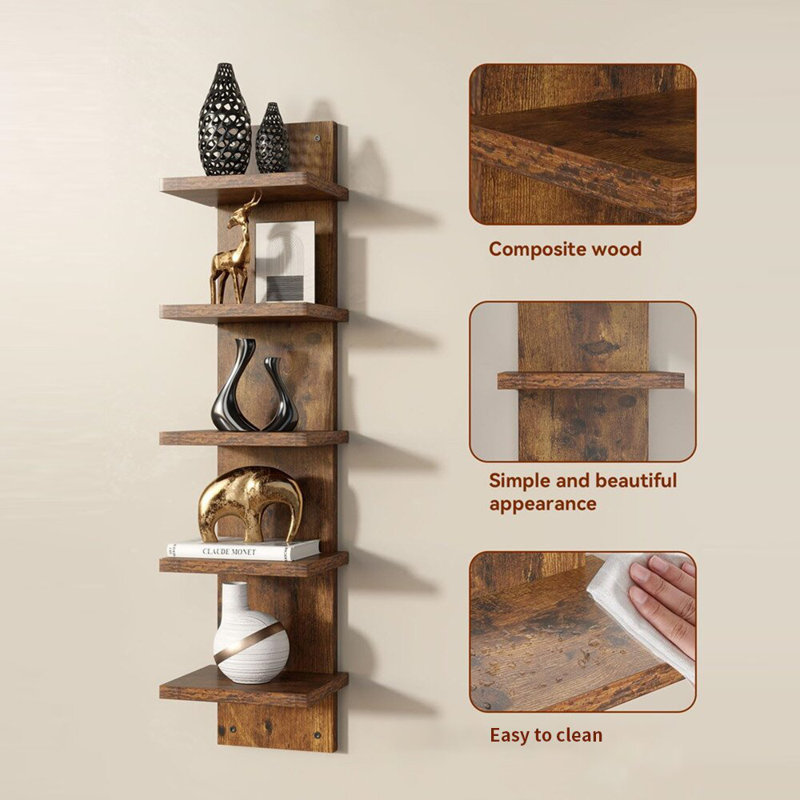 5 Piece Floating Shelf, brown