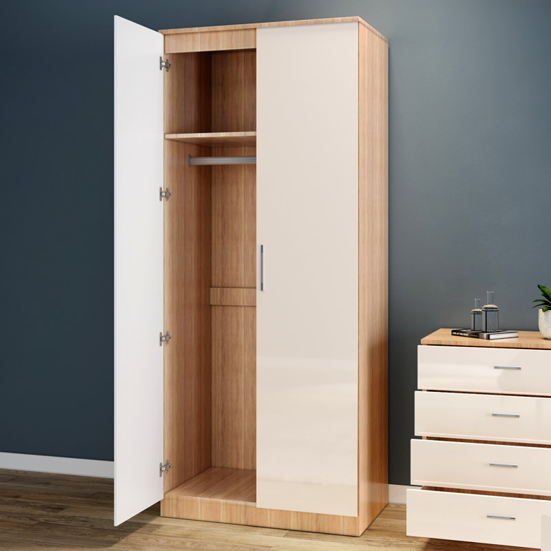 2 Door Manufactured Wood Wardrobe, Cream/Oak