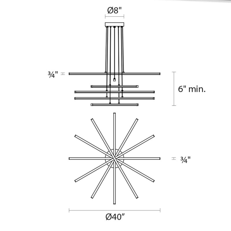 Stix 6 - Light LED Chandelier, Bright Satin Aluminum