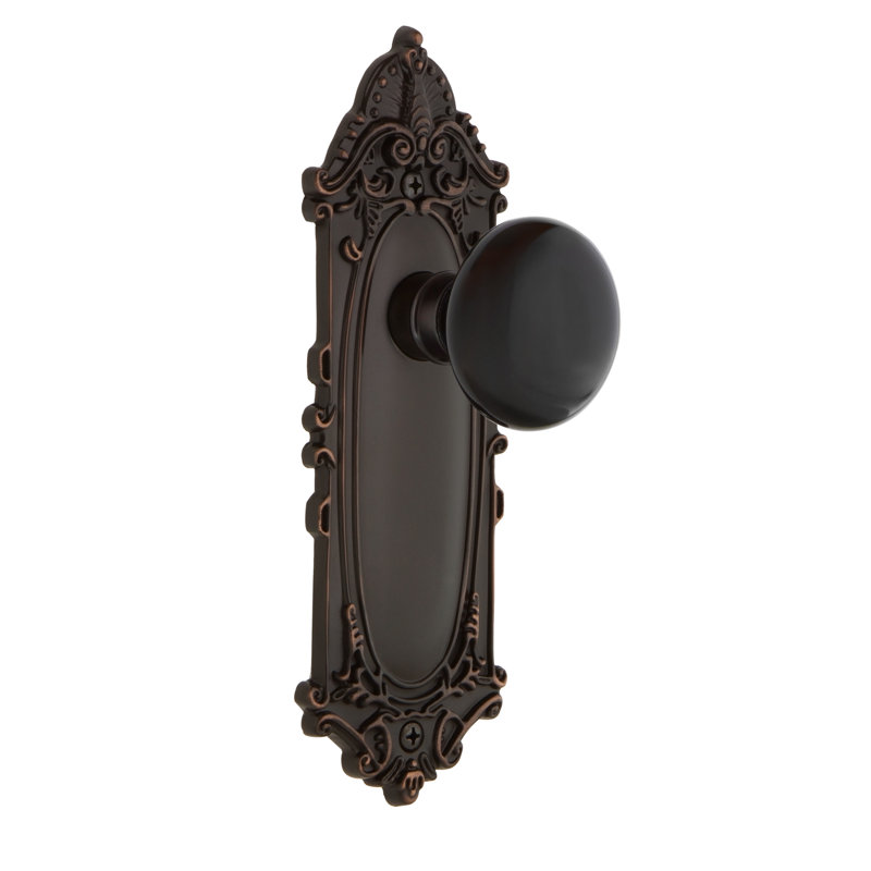 Plaque victorienne Nostalgic Warehouse avec bouton de porte en porcelaine noire, Bronze intemporel