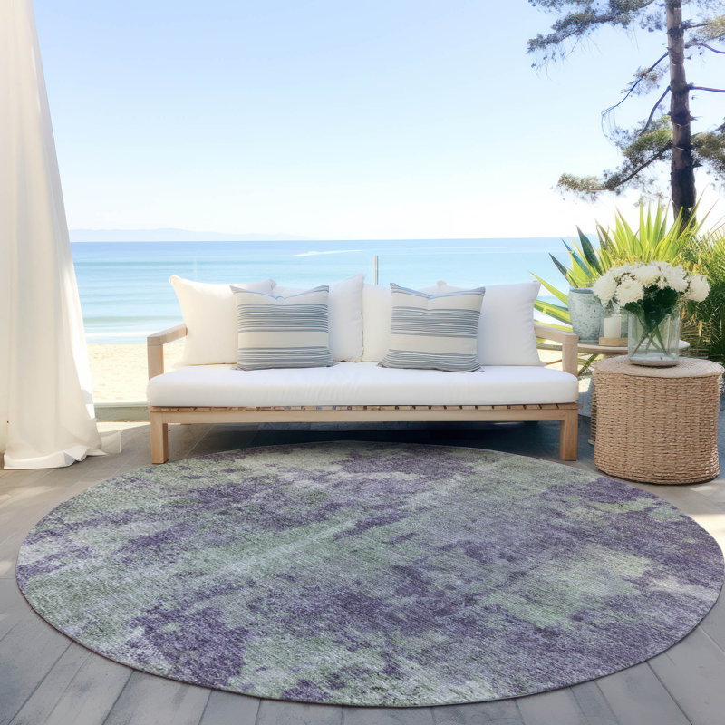 Tapis intérieur / extérieur lavable abstrait Folcroft, Rond 8 pi