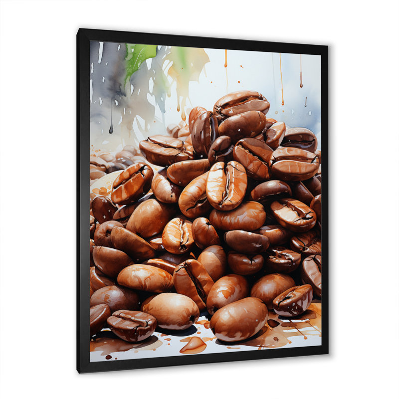 Aliments, grains de café torréfiés I, reproduction d'art sur toile, Cadre photo noir, H 20 po x l 12 po x P 1 po