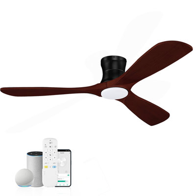 52 po Ventilateurs de plafond encastrés noirs intelligents pour l'extérieur avec éclairage à distance, moteur WI Alexa App fonctionnel et silencieux