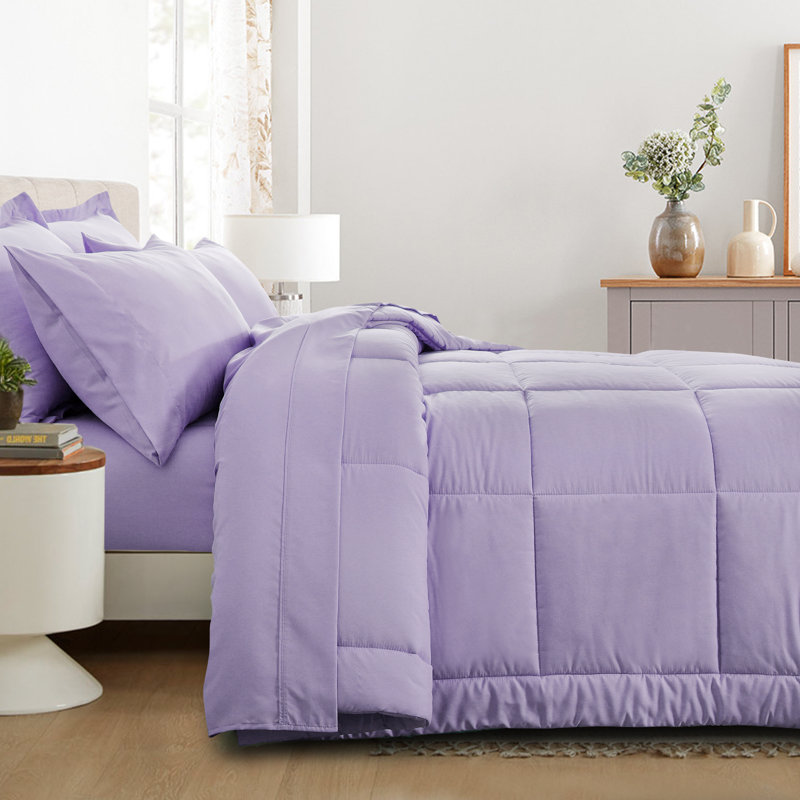 5/7 Piece Microfiber Bed-In-A-Bag Comforter Set , Twin Queen Comforter + 4 Additional Pieces, Lavender