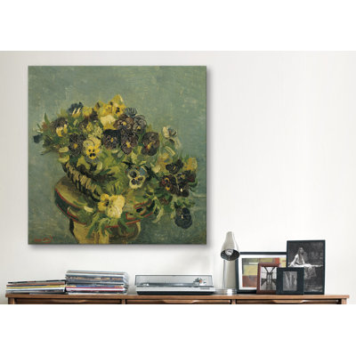 Panier de pensées sur une petite table par Vincent Van Gogh - Giclée sur toile tendue avec châssis