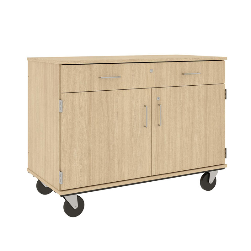 Armoire de classe mobile à 2 compartiments avec roulettes, Chêne Battle Creek