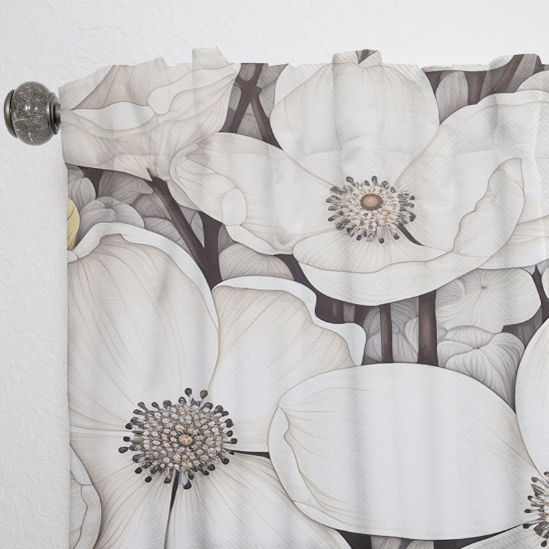 Black And White Dogwood Calmness II - Dogwood Curtain - Room Darkening Floral Curtain - 1 Panels, 52" W x 95" L