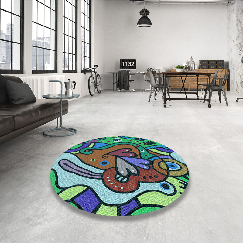 Tapis 100% à motifs lavables à la machine 2989 Pat694-LBLU, Carré 4 pi