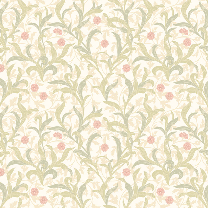 Cipriano 10m x 50cm Matte Wallpaper Roll, Green/Coral