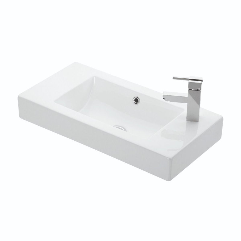 WS Bath Collections Minimal 14.2'' White Ceramic Rectangular Bathroom Sink with Faucet and Overflow