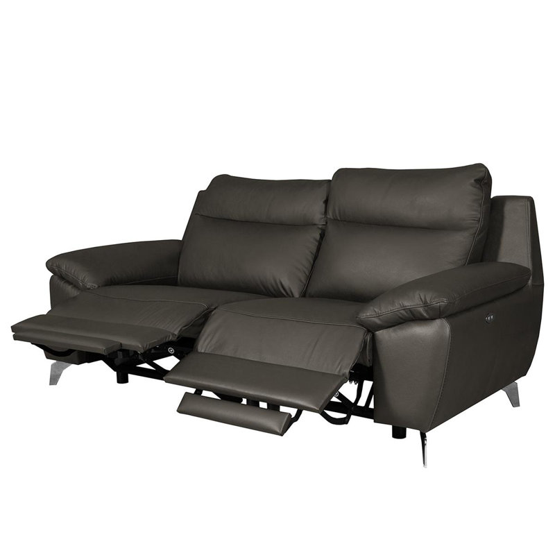 Edema Genuine Leather 2 Seater Reclining Sofa, Anthracite, 2
