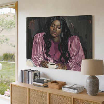 Wall Art Reflective Woman In Burgundy Canvasmodern Stylized Portrait Art Canvas Ready To Hang Gallery Wrapped Home Decor Modern Design