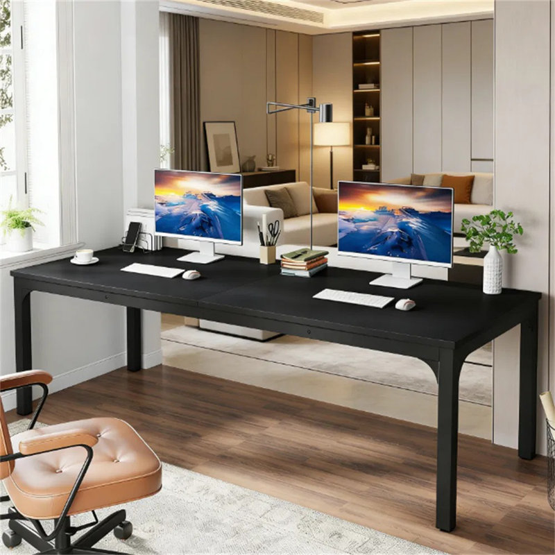 Long bureau d'ordinateur rectangulaire, bureau robuste pour 2 personnes, poste de travail de style industriel avec pieds réglables