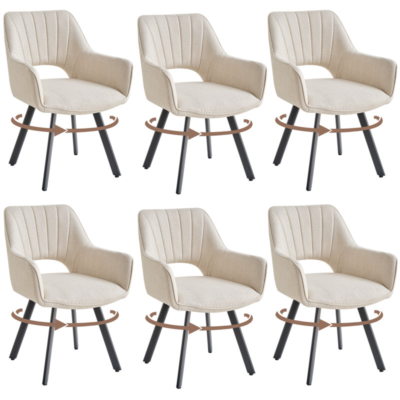 Linen Blend Upholstered Armchair, White, White, 6