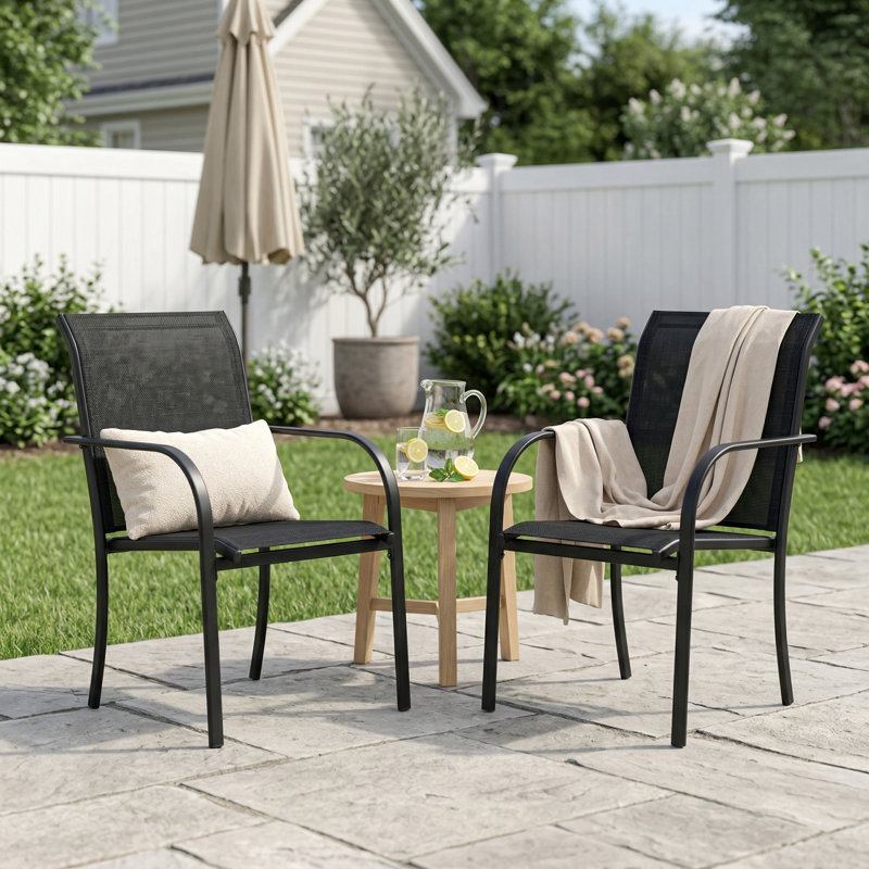 Chaises de salle à manger d'extérieur empilables en patio Textilene, Noir