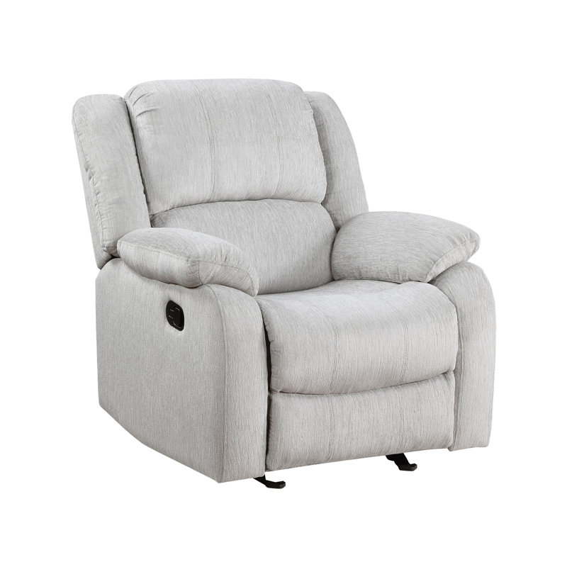 Modern Reclining Chair Gray Chenille Upholstered Pillowtop Arms Solid Wood Frame 1Pc Living Room Furniture Gentle Gliding Motion Recliner