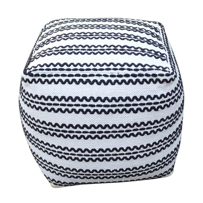 Lani Handcrafted Fabric Pouf, Natural With Black