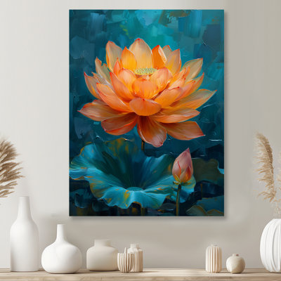 Vibrant Orange And Blue Lotus Bloom II - Lotus Wall Art Print