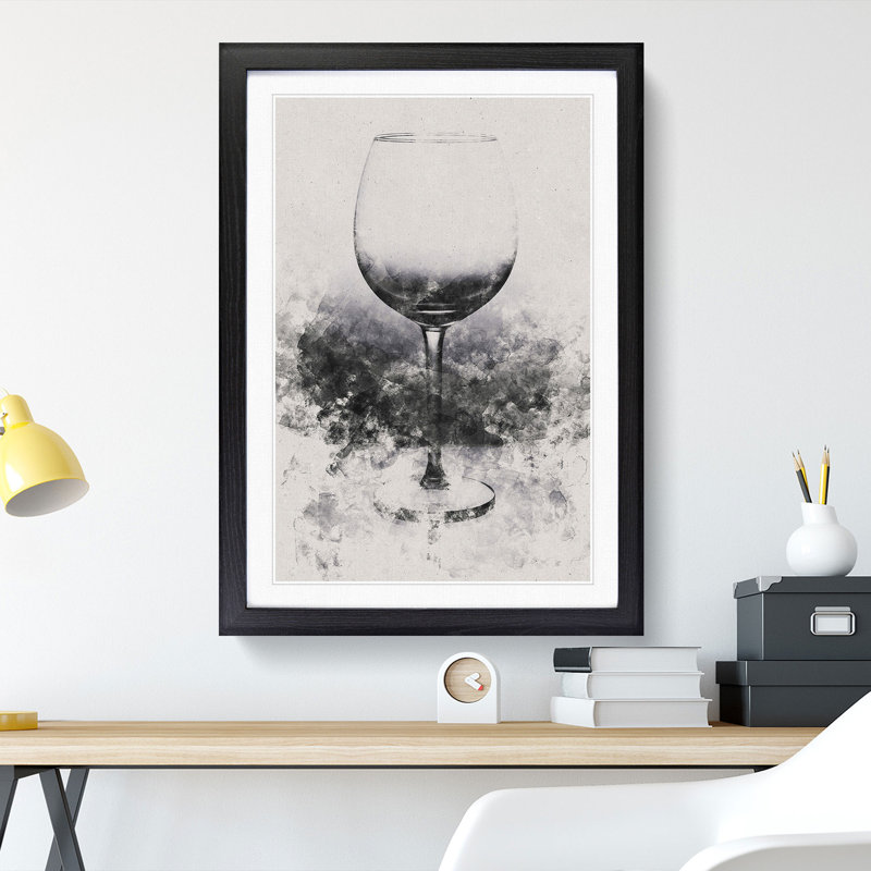 Reflection of the Wine Glass Watercolour - Picture Frame Graphic Art, 65cm H x 48cm W x 2cm D, Black Framed