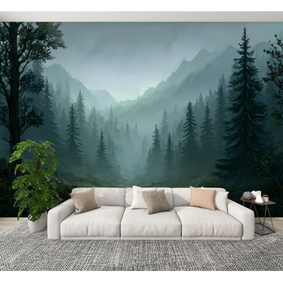 Peel and Stick Wallpaper Serene Pine Forest Misty Mountains Wall Art Wall Murals 69"H x 96"W Removable Nature Theme Wall Paper Self-Adhesive Wall Decor for Bedroom Living Room Aesthetic Home Decor