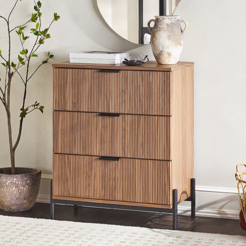 Commode à 3 tiroirs en bois Kareana, Brun clair