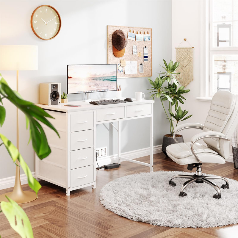 Metal Base Computer Desk, White