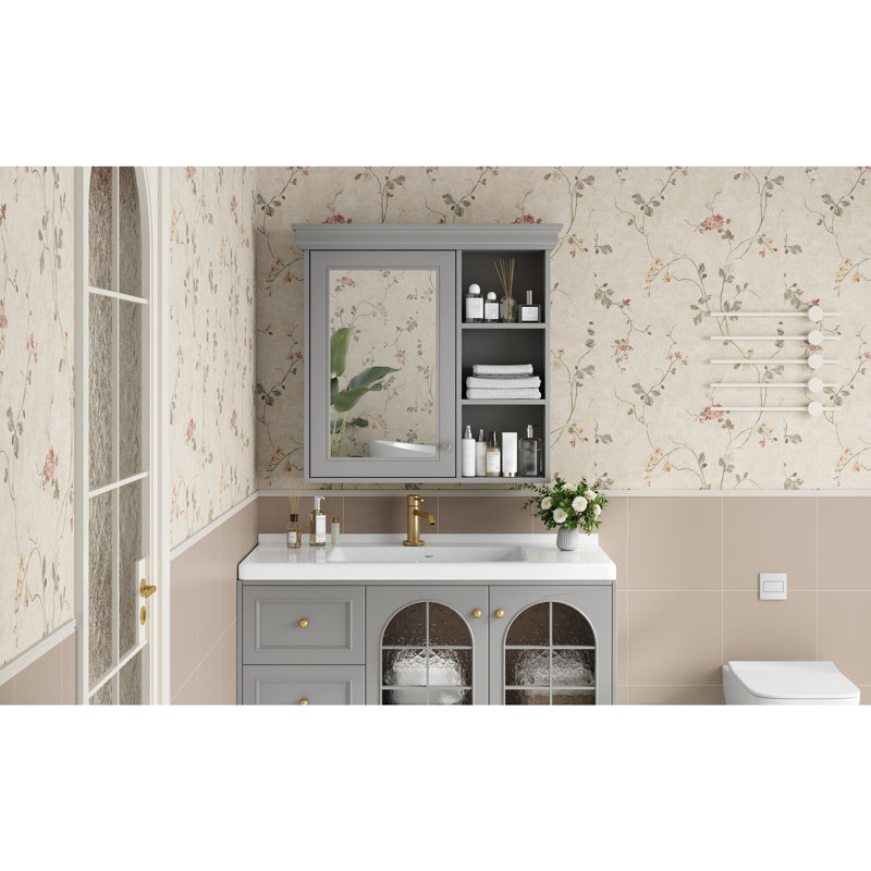 Armoire à pharmacie de salle de bain avec miroir 30 po x 28 po, armoire de rangement murale avec rangement
