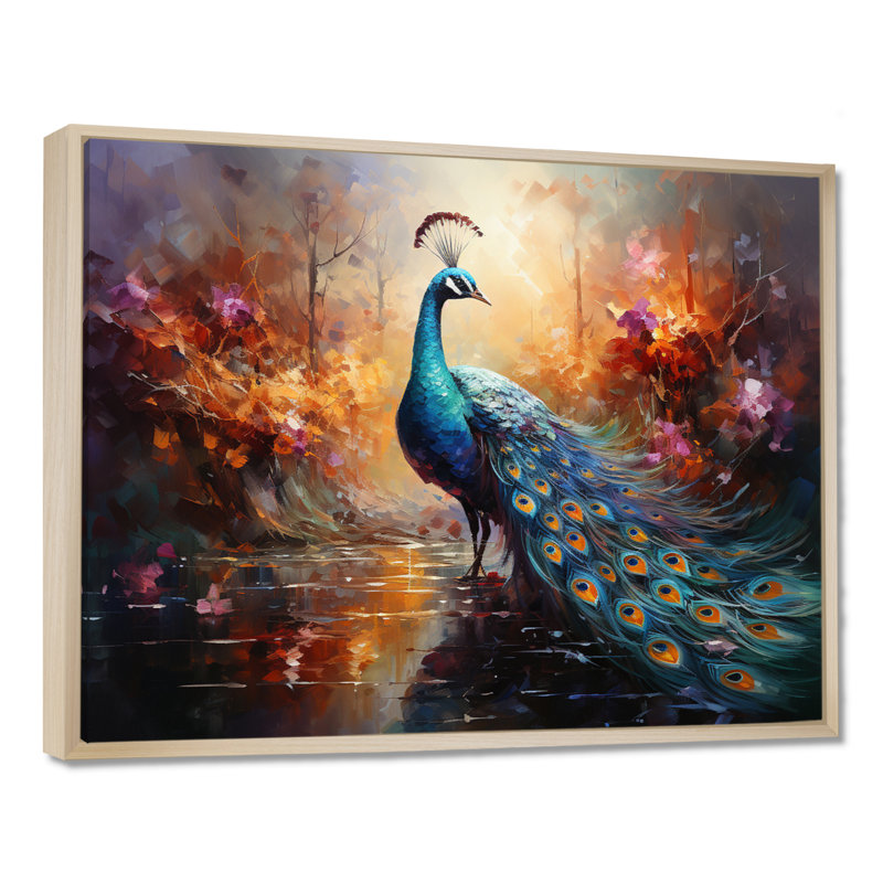 «Peacock Expressionist Portrait II», art mural sur toile paon, H 34 po x l 44 po x P 1,5 po, Cadre flottant érable