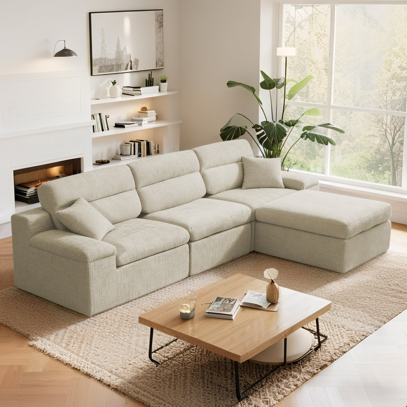 Canapé modulaire en L 110 po Chenille, Chenille gris verdâtre