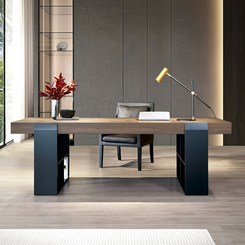 70.9" Executive Desk with Storage Shelves & Drawer, Large Modern Computer Office Table with Cable Management