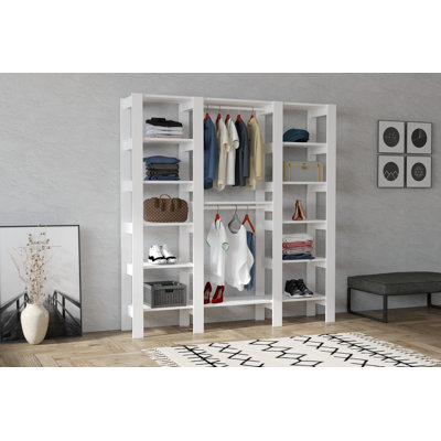 Armoire moderne blanche de 63,4 po x 70,9 po x 13,2 po | 100% panneau de particules enduit de mélamine, épaisseur: 0,7 pouce | Solution de rangement élégante pour chambre à coucher et garde-robe, design durable et élégant