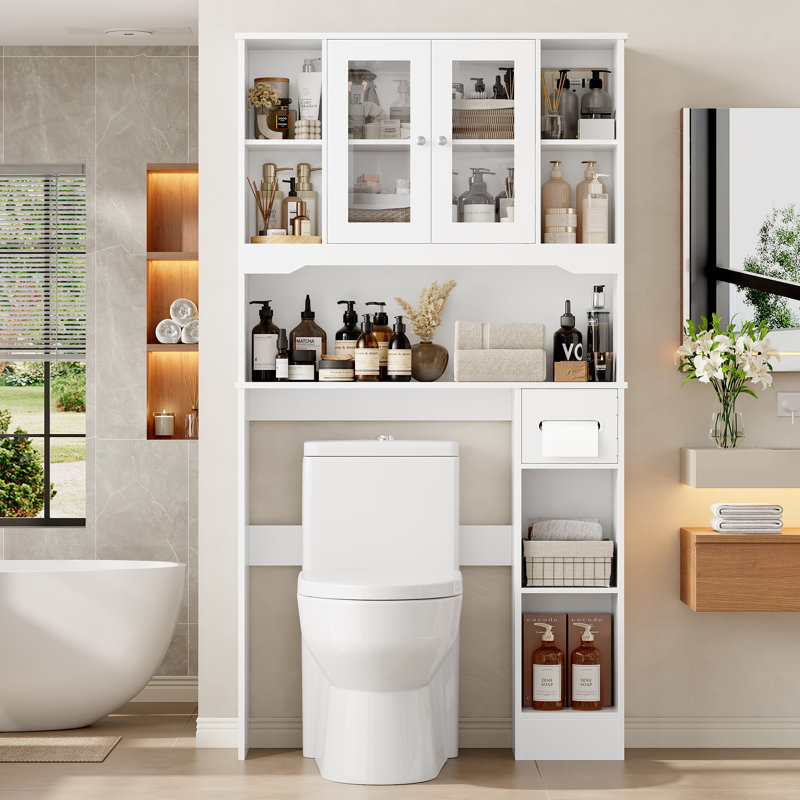 Aidie Freestanding Over The Toilet Storage Cabinet, Manufactured Wood Linen Cabinet , White