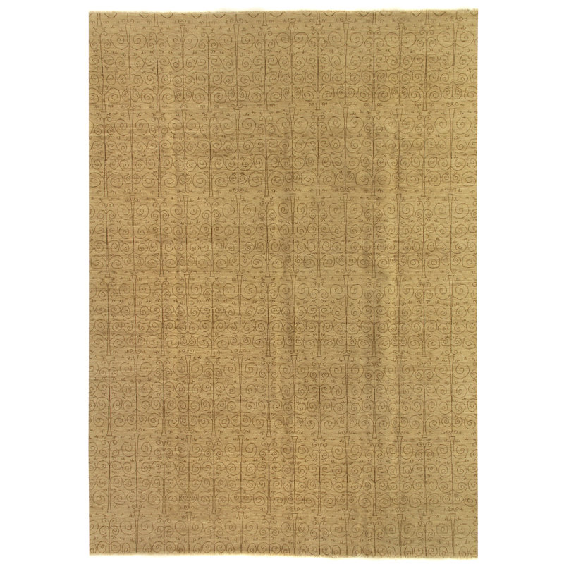 Metro Wool Damask Area Rug in Beige/Dark Brown, Rectangle 12' x 15'