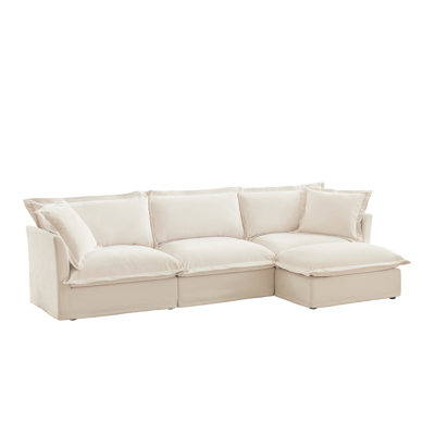 Canapé modulaire en L avec housse en L, canapé-lit en chenille confortable avec repose-pieds convertible et coussins, surdimensionné 3 places pour le salon