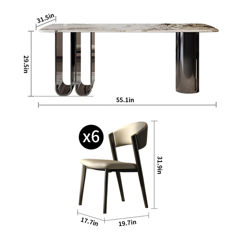 Ensemble de table de salle à manger Luxury, H 29,5 po x L 55,1 po x l 31,5 po