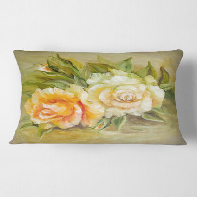Vinage White and Yellow Roses - Traditional Printed Pillow