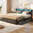 Bed Frame With 4 Drawers, Metal Frame With LED Light And Outlet, Storage Headboard-1584091525-1584027356