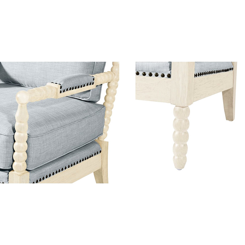 Charmant fauteuil d'appoint avec finition crème antique, gris, coussins amovibles et base en bois massif, coussin de siège pour un nettoyage facile