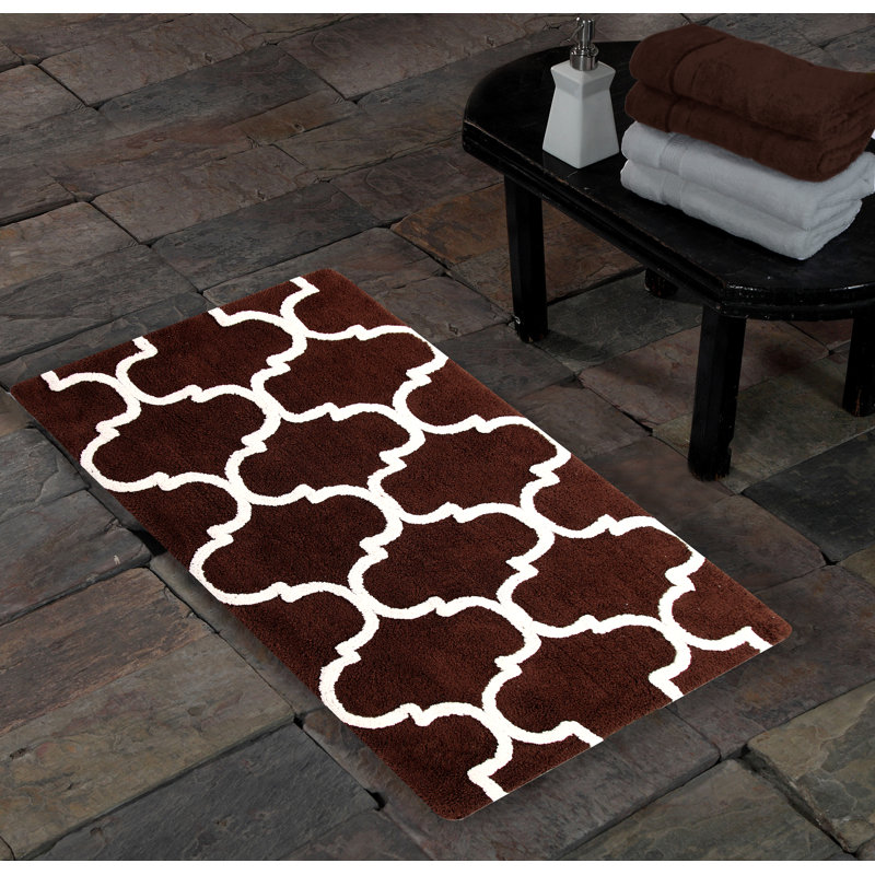 Anastatia Cotton Non-Slip Bath Rug, 50" x 30", Chocolate/Ivory