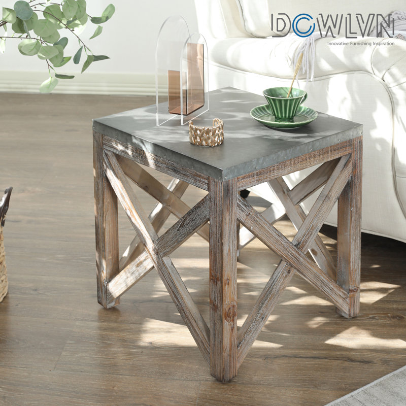 2 pcs. Galvanized Wooden Nesting End Tables