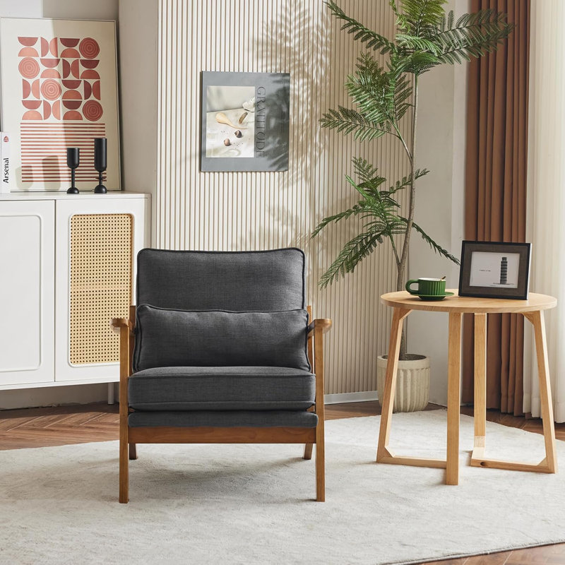 Fauteuil d'appoint Mid-Century avec accoudoirs lombaires Bruce, Lin gris