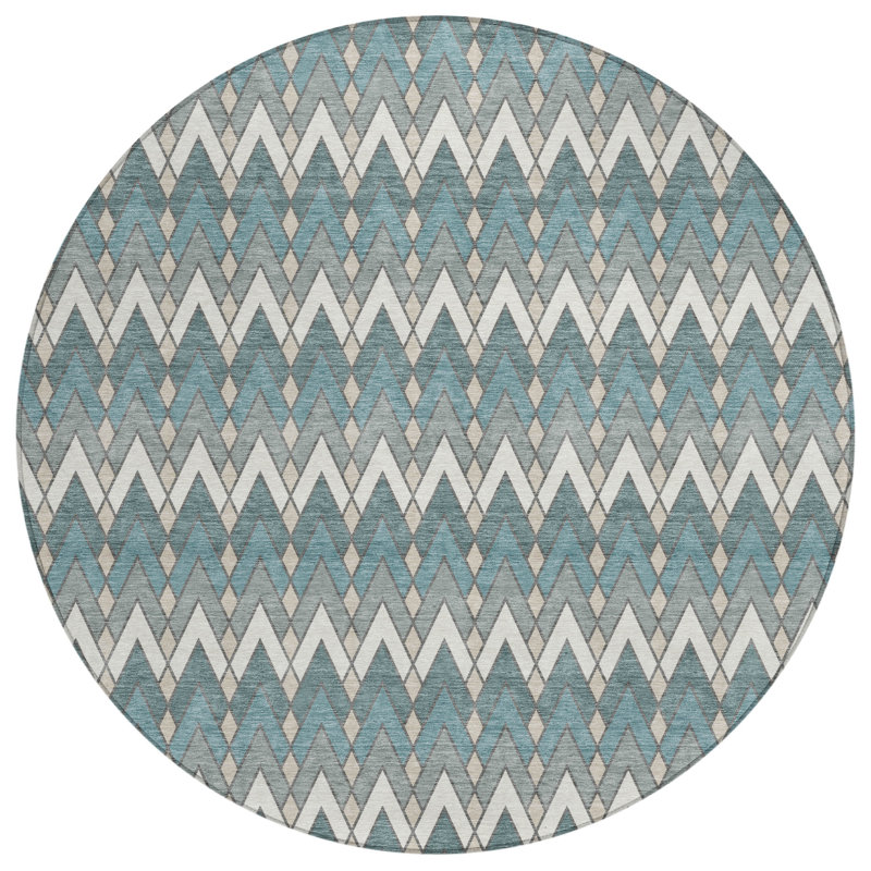 Machine Washable Indoor/Outdoor Chantille ACN2558 Geometric Rug, Teal, Round 8'