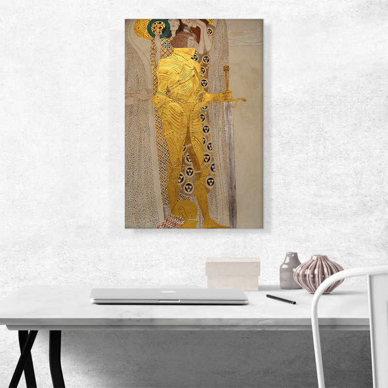 «The Golden Knight» par Gustav Klimt - reproduction d'art sur toile tendue, H 26 po x l 18 po x P 0,75 po