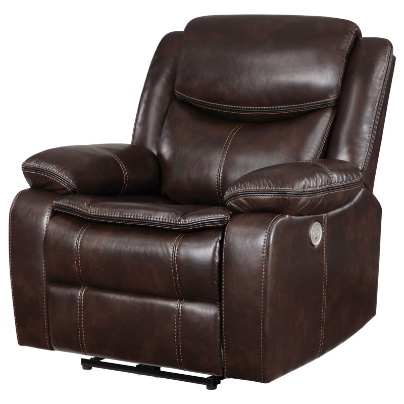 Niculai Upholstered Power Recliner Chair Dark Brown, Dark Brown Faux Leather