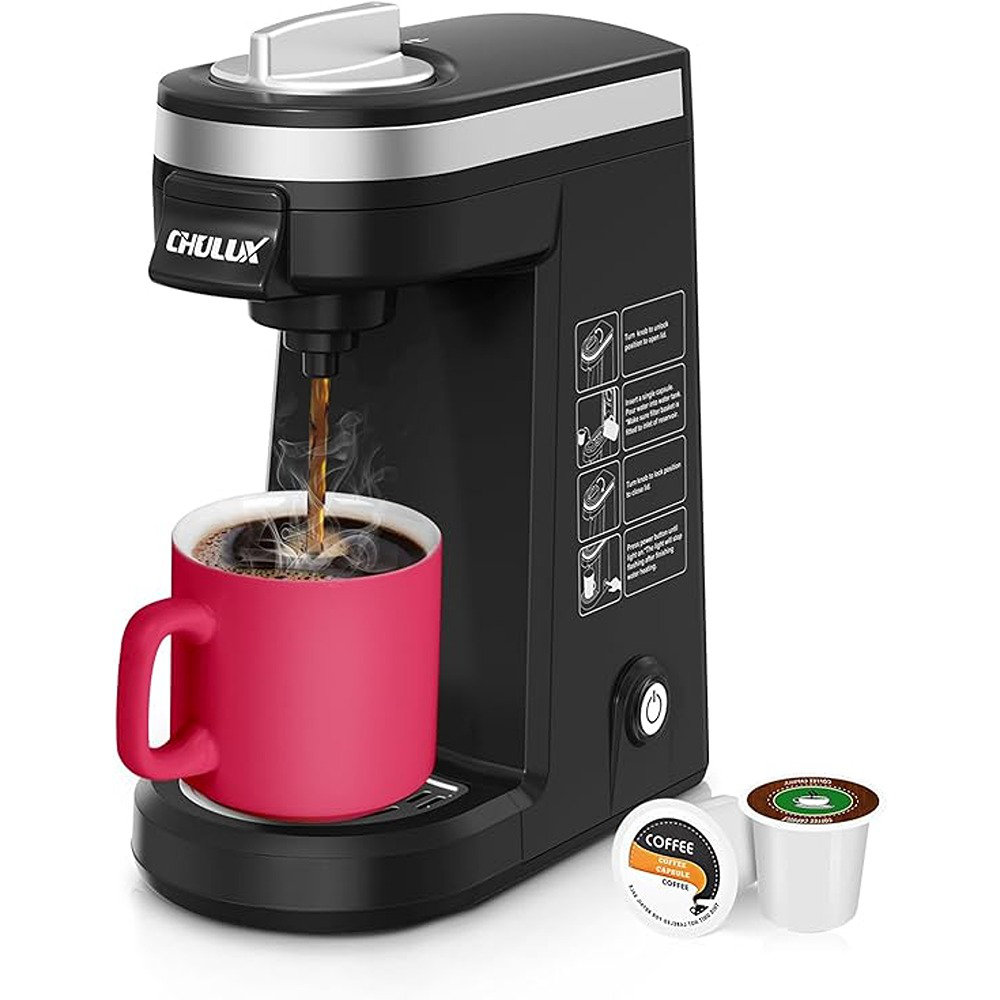 Chulux Single Serve Coffee Maker for K Capsule and Ground Coffee, Single Cup Coffee Machine, Black Chulux