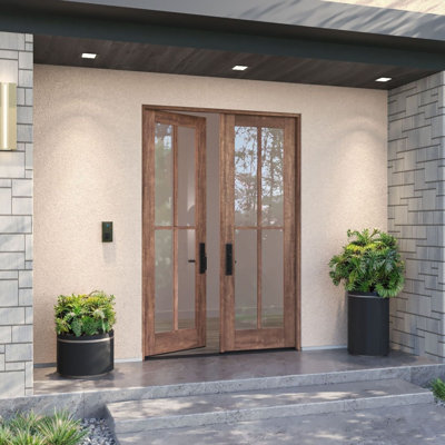 G104-SW-96 | Porte double 96 po, extérieur pré-monté RTA, SDL 4 Lite, bois d'acajou brut