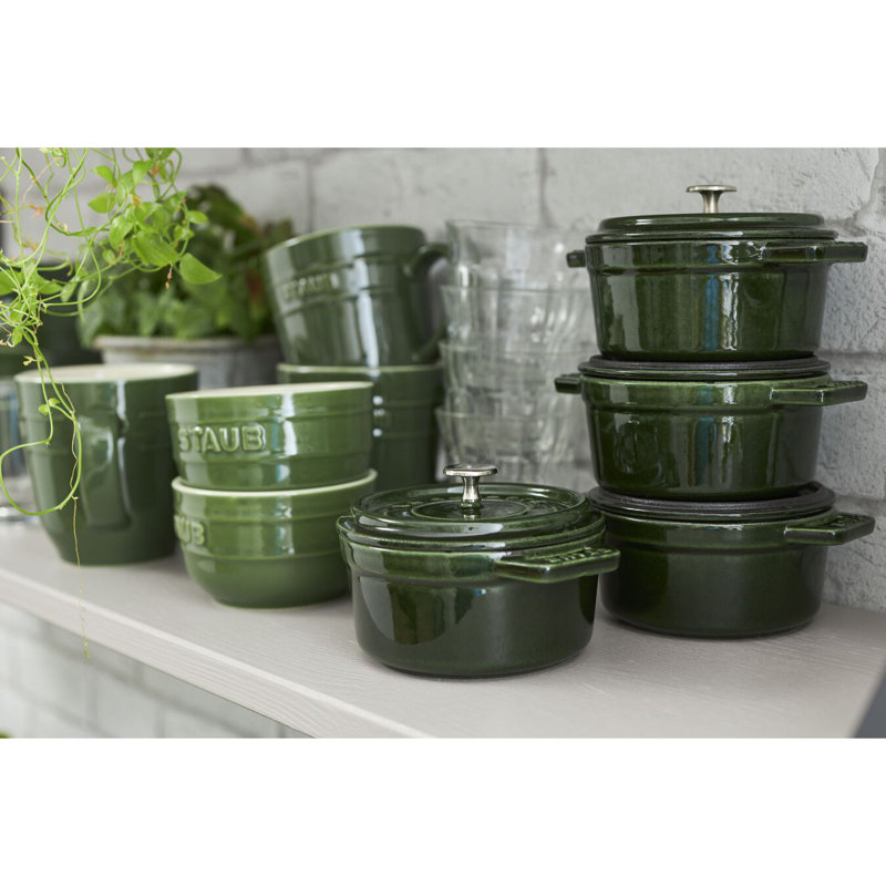 La Cocotte Cast Iron Round Cocotte, Basil, 0.25 quarts