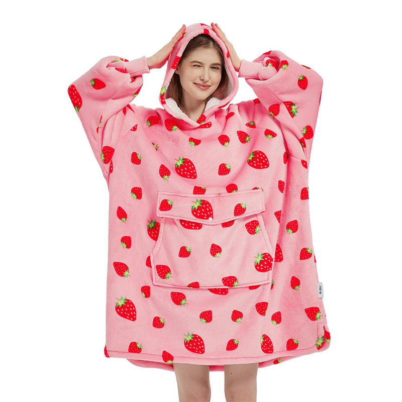 Krifey Wearable Blanket, Oversized Sherpa Blanket as Birthday Gifts for Mom Women Girlfriend Men, Pink/Red